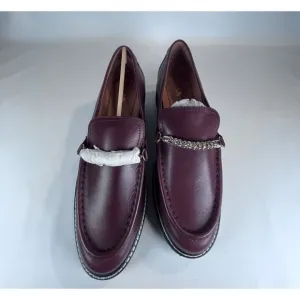 Franco Sarto Burgundy Leather Loafers For Women Size 11M With Chain Detail