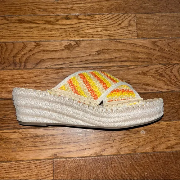 Franco Sarto Pacifica Espadrilles Platform Wedge Sandal Orange &amp; Cream Women’s 8
