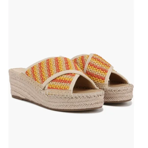 Franco Sarto Pacifica Espadrilles Platform Wedge Sandal Orange &amp; Cream Women’s 8