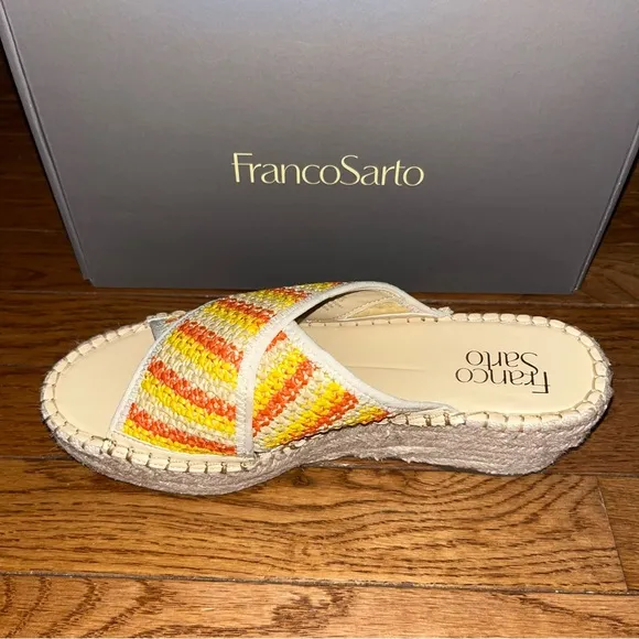 Franco Sarto Pacifica Espadrilles Platform Wedge Sandal Orange &amp; Cream Women’s 8