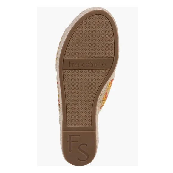 Franco Sarto Pacifica Espadrilles Platform Wedge Sandal Orange &amp; Cream Women’s 8