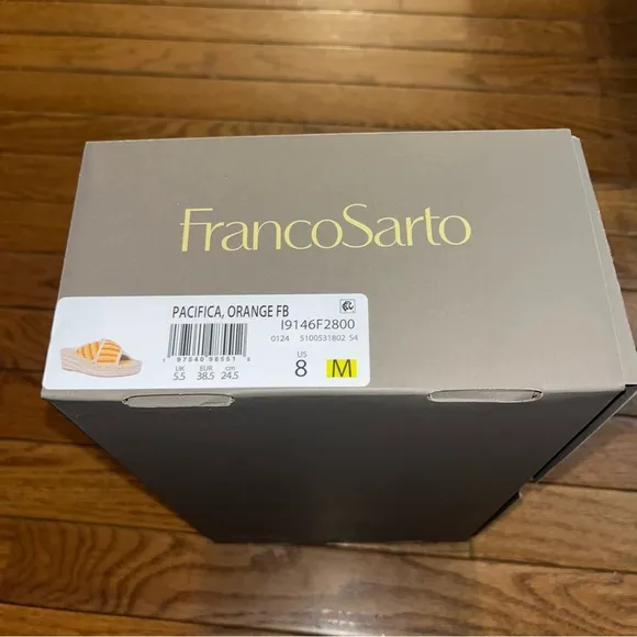 Franco Sarto Pacifica Espadrilles Platform Wedge Sandal Orange &amp; Cream Women’s 8