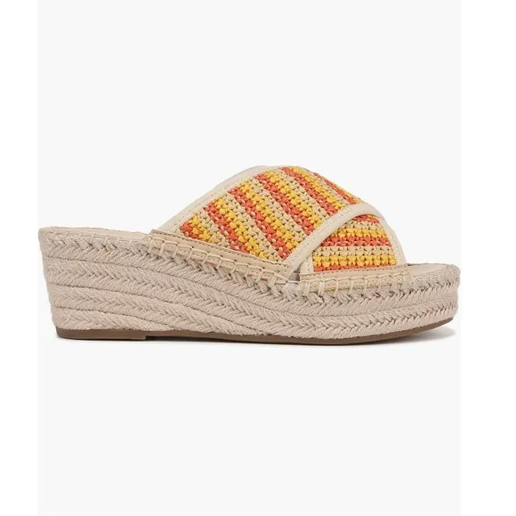 Franco Sarto Pacifica Espadrilles Platform Wedge Sandal Orange &amp; Cream Women’s 8