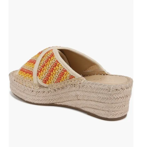 Franco Sarto Pacifica Espadrilles Platform Wedge Sandal Orange &amp; Cream Women’s 8