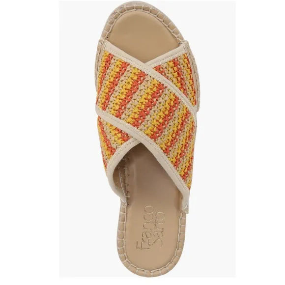 Franco Sarto Pacifica Espadrilles Platform Wedge Sandal Orange &amp; Cream Women’s 8