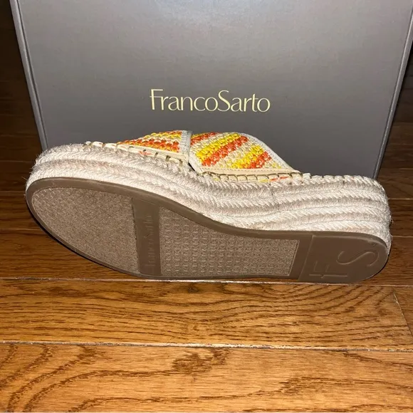 Franco Sarto Pacifica Espadrilles Platform Wedge Sandal Orange &amp; Cream Women’s 8
