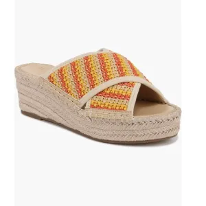 Franco Sarto Pacifica Espadrilles Platform Wedge Sandal Orange &amp; Cream Women’s 8