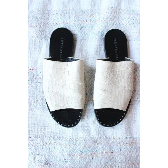 Freda Salvador White Pure Crocodile Leather Flat Sandals Size 7