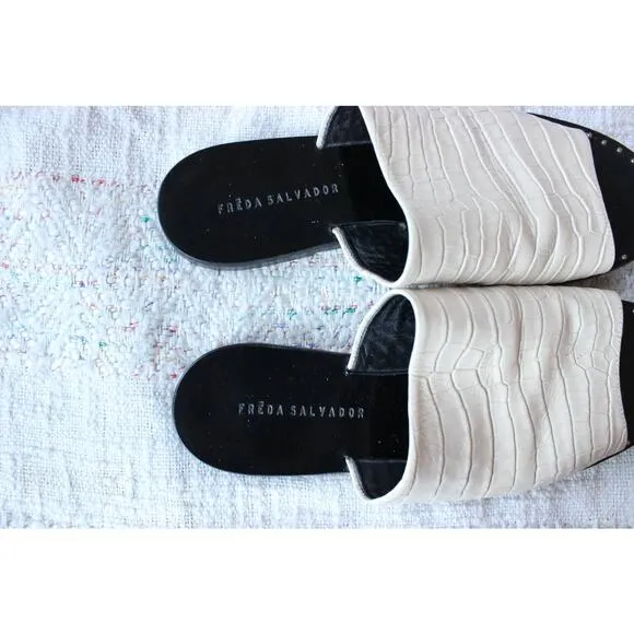 Freda Salvador White Pure Crocodile Leather Flat Sandals Size 7