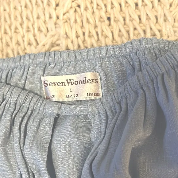 Free People Blue Puffy Sleeve Cinched Waist Mini Dress by Seven Wonders 8 (L)