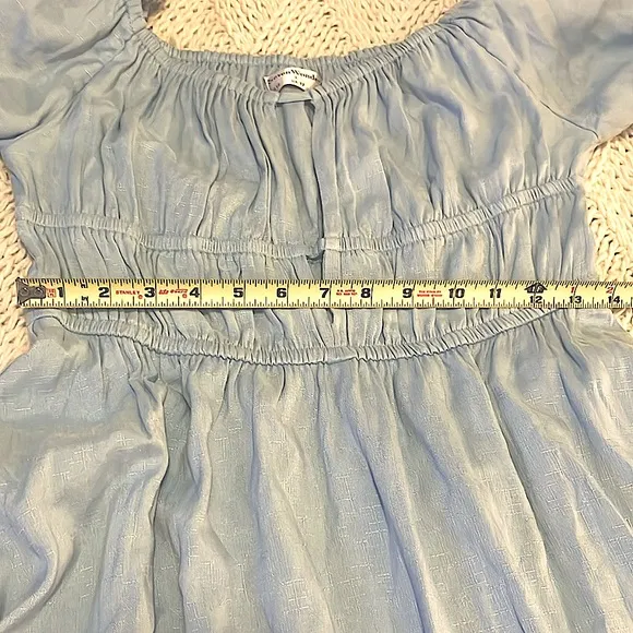 Free People Blue Puffy Sleeve Cinched Waist Mini Dress by Seven Wonders 8 (L)