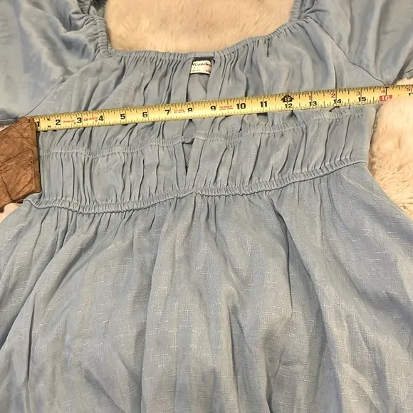 Free People Blue Puffy Sleeve Cinched Waist Mini Dress by Seven Wonders 8 (L)