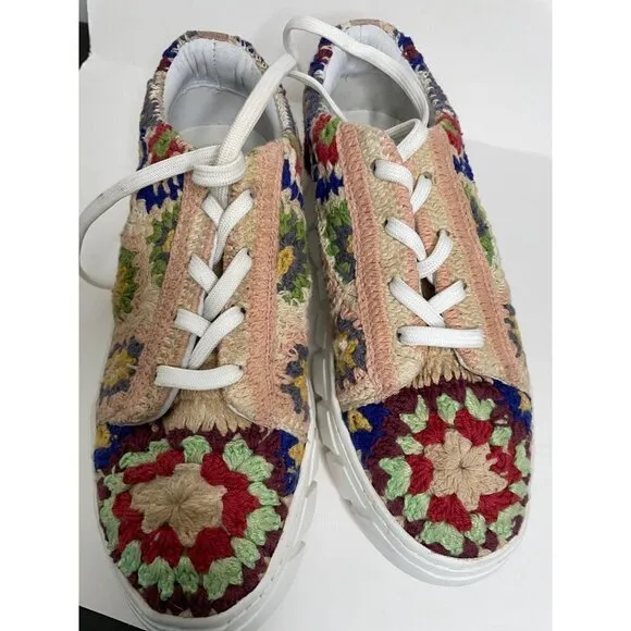 Free People Catch Me If You Can Crochet Flower Sneaker EU 38 US 8 New Colorful