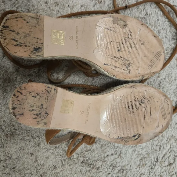 Free People Coastal Strappy Suede Platform Wedge Espadrilles in Cognac Size 8