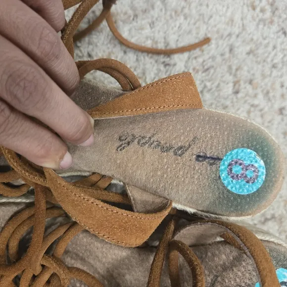 Free People Coastal Strappy Suede Platform Wedge Espadrilles in Cognac Size 8