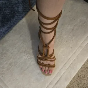 Free People Coastal Strappy Suede Platform Wedge Espadrilles in Cognac Size 8