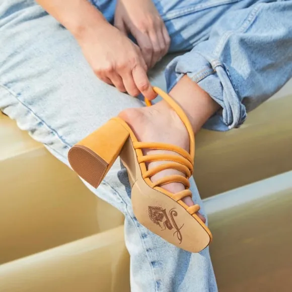 FREE PEOPLE Hot Orange Colette Cinched Heel Sandals