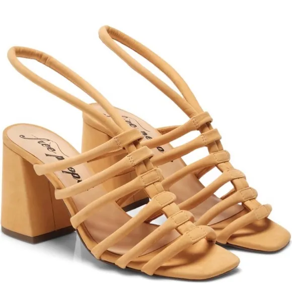 FREE PEOPLE Hot Orange Colette Cinched Heel Sandals
