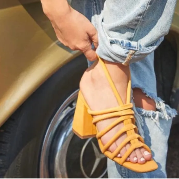 FREE PEOPLE Hot Orange Colette Cinched Heel Sandals
