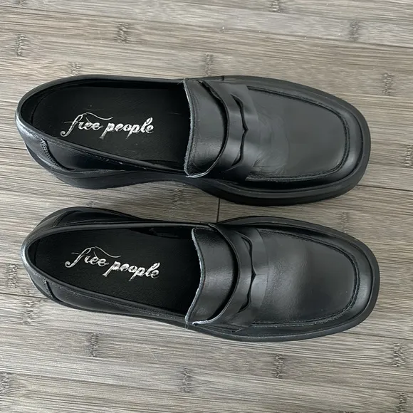 Free People Nico Platform Loafers black square toe eu 38 faux leather