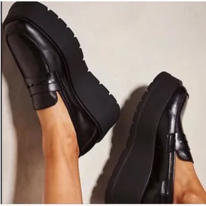Free People Nico Platform Loafers black square toe eu 38 faux leather