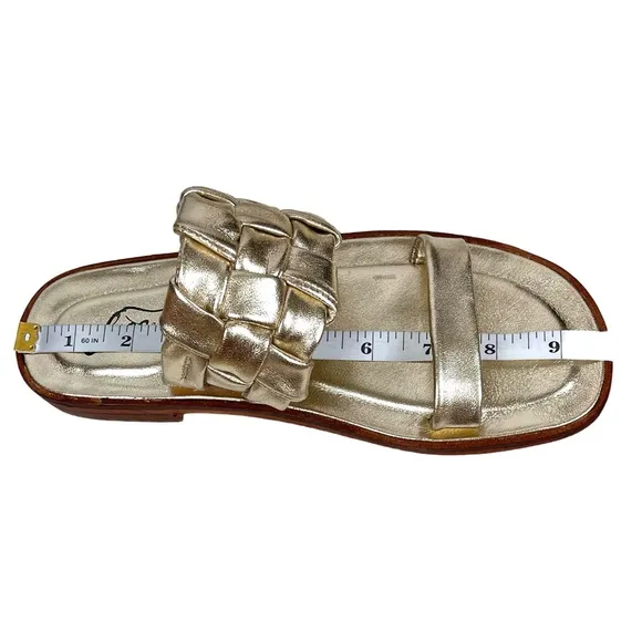 FREE PEOPLE Woven River Sandals Platina GoldResortwear Boho Flat Leather NWOB
