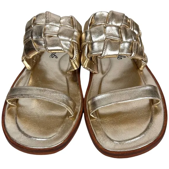 FREE PEOPLE Woven River Sandals Platina GoldResortwear Boho Flat Leather NWOB