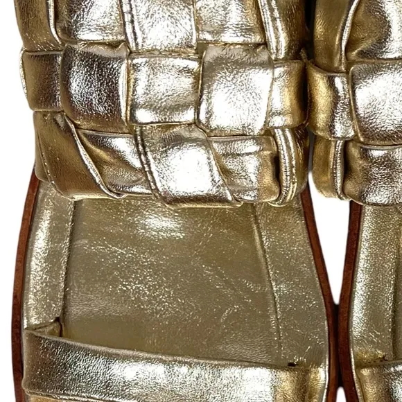 FREE PEOPLE Woven River Sandals Platina GoldResortwear Boho Flat Leather NWOB