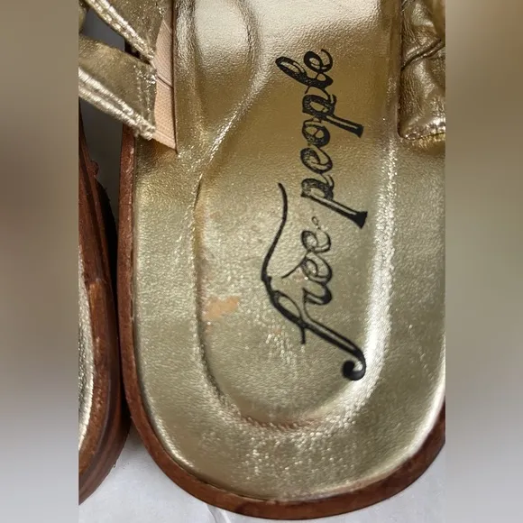 FREE PEOPLE Woven River Sandals Platina GoldResortwear Boho Flat Leather NWOB