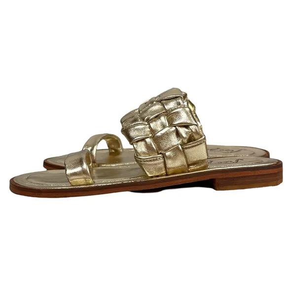FREE PEOPLE Woven River Sandals Platina GoldResortwear Boho Flat Leather NWOB
