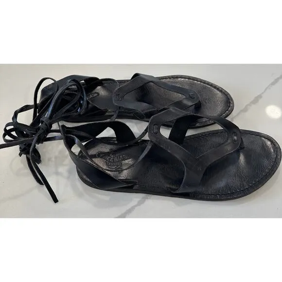 Freebird by Steven Hippy Women's Black Lace Up Flat Sandals Size 11