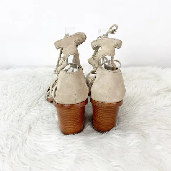 Frye 9 M Womens Beige Gray Suede Strappy Gladiator Heeled Sandals