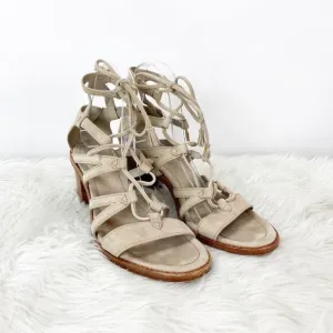 Frye 9 M Womens Beige Gray Suede Strappy Gladiator Heeled Sandals