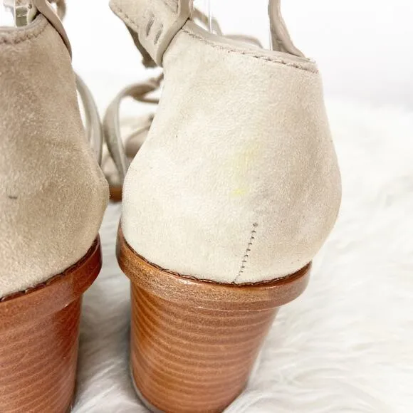 Frye 9 M Womens Beige Gray Suede Strappy Gladiator Heeled Sandals