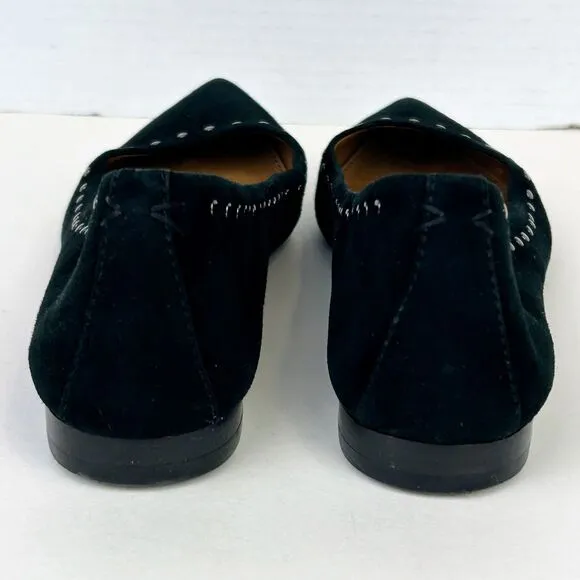 FRYE Sienna Black Pointed Toe Ballet Flats Studded Suede Shoes Leather Women 7.5