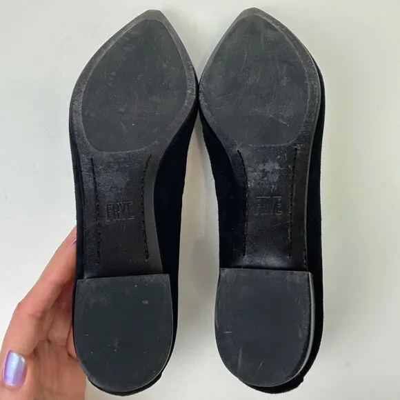 FRYE Sienna Black Pointed Toe Ballet Flats Studded Suede Shoes Leather Women 7.5
