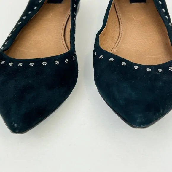 FRYE Sienna Black Pointed Toe Ballet Flats Studded Suede Shoes Leather Women 7.5