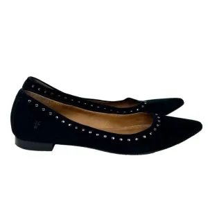 FRYE Sienna Black Pointed Toe Ballet Flats Studded Suede Shoes Leather Women 7.5