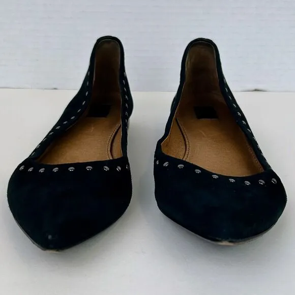 FRYE Sienna Black Pointed Toe Ballet Flats Studded Suede Shoes Leather Women 7.5