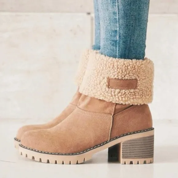 FUR LINING SNOW WINTER WARM FOLD OVER MID-CALF BOOT
