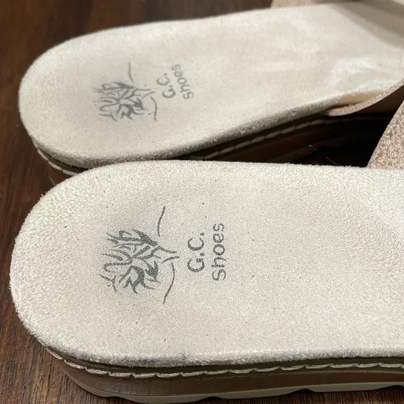 G. C. Shoes Nellie beige cutout flat slide sandals
