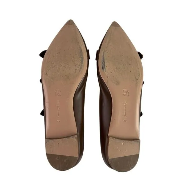 Gianvito Rossi Brown Leather Pointed Toe Buckle Strap Slip On Ballet Flats US 10