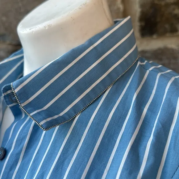 GIOVEDI Striped Belted Collared Shirt Dress in Blue &amp; White Size 8