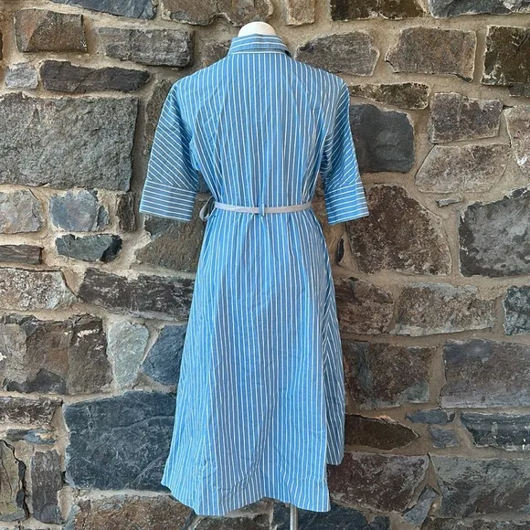 GIOVEDI Striped Belted Collared Shirt Dress in Blue &amp; White Size 8