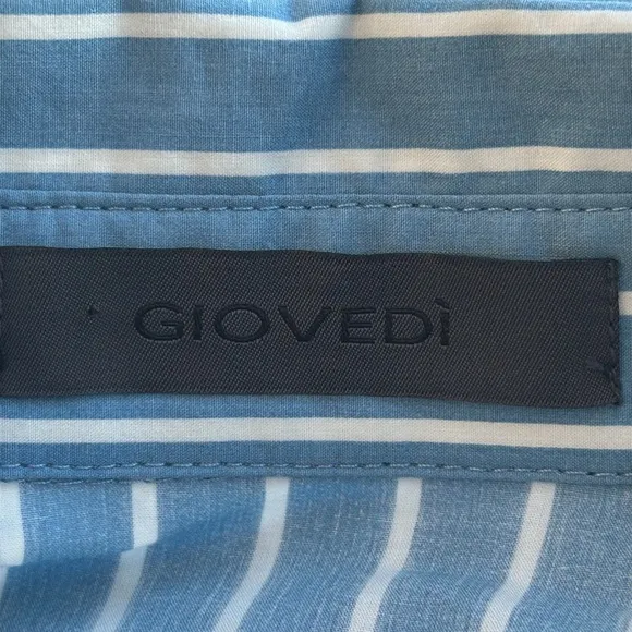 GIOVEDI Striped Belted Collared Shirt Dress in Blue &amp; White Size 8