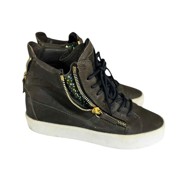 Giuseppe Zannoti Brown Leather DONNA High Top Sneaker Size 37.5