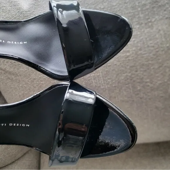 Giuseppe Zanotti Black Patent Leather Open Toe Sandals Dual Band Stiletto 37.5