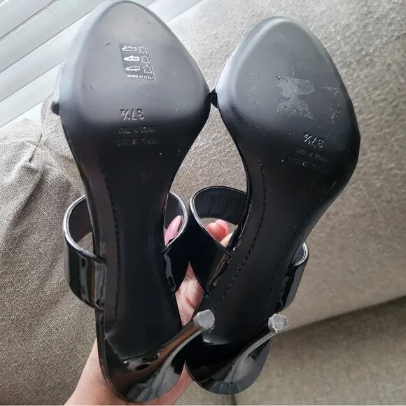 Giuseppe Zanotti Black Patent Leather Open Toe Sandals Dual Band Stiletto 37.5