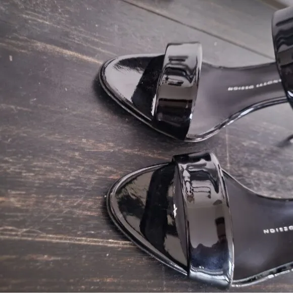 Giuseppe Zanotti Black Patent Leather Open Toe Sandals Dual Band Stiletto 37.5