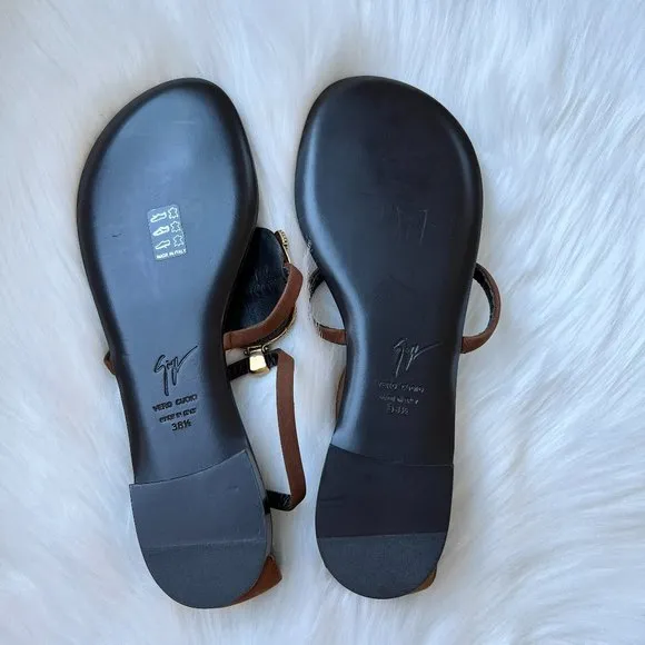 Giuseppe Zanotti Brown Unique Golden Turquoise Embellished Flat Sandals Sz 38.5